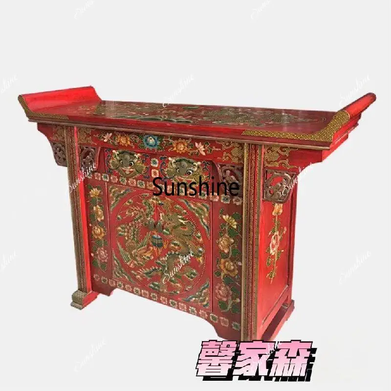 Antique painted table upturned foyer entrance cabinet