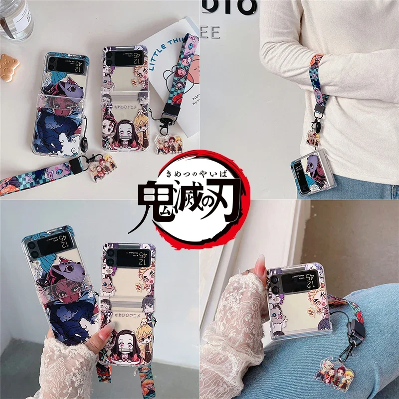 

Чехол для телефона Samsung Galaxy Z Flip4 Flip3 Tanjirou с аниме-рисунком, рассекающий демонов, защита от падения