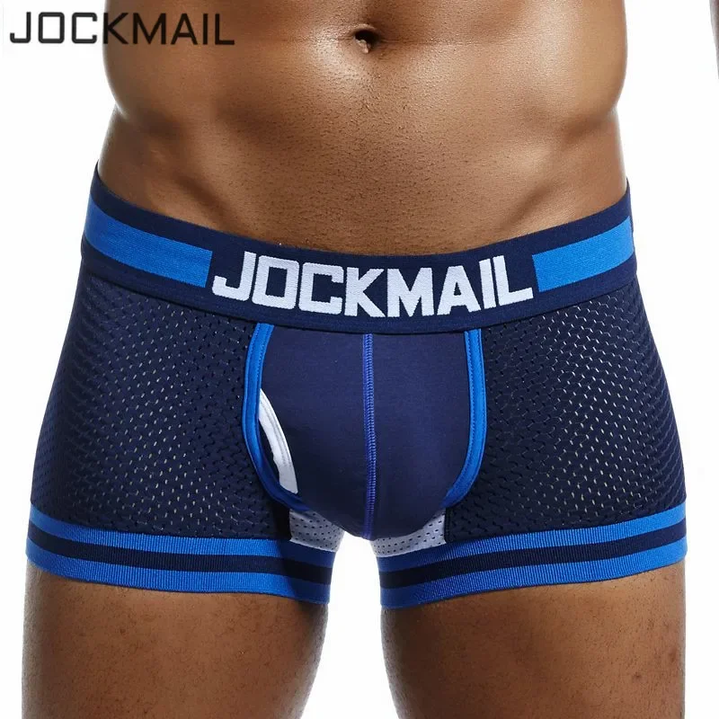 JOCKMAIL Brand Men Mesh Underwear Boxers calzoncillos hombre Gay Sleepwear Cueca Boxer Breathable Crotch Cotton Panties shorts