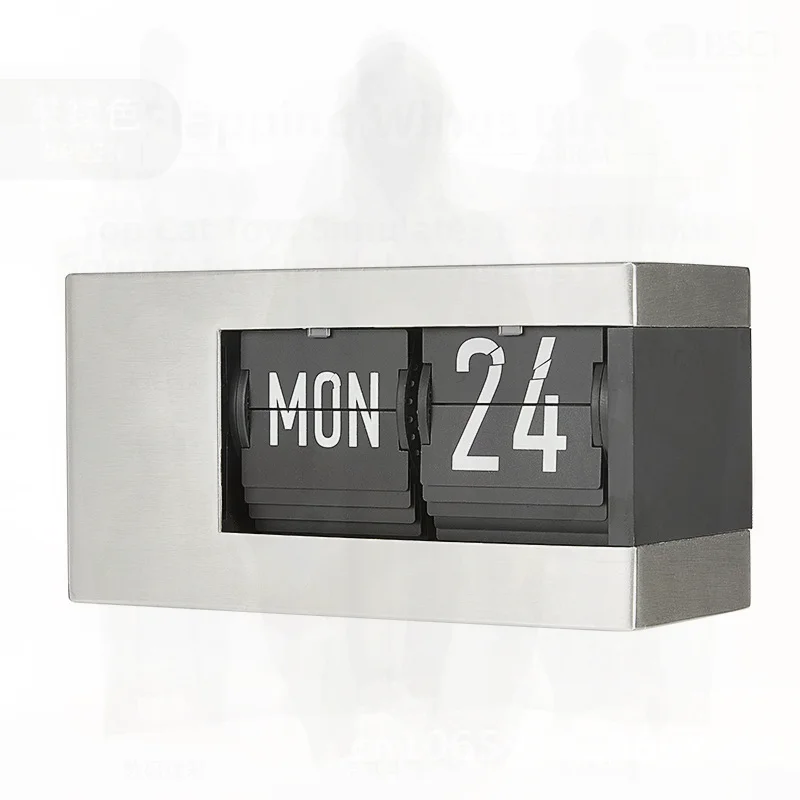 

Modern Minimalist Japanese Style Desktop Clock with Perpetual Calendar Page Turning Feature Silver Wood Grain Finish for Home &