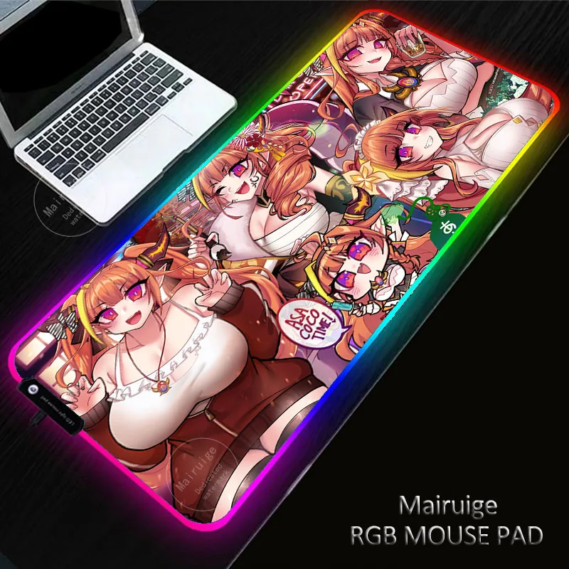 

Anime Sexy Girl LED Light Gaming XXLGenshin Impact Mouse Pad RGB Large Keyboard Cover Rubber Computer Desk Mat PC Game MousePad