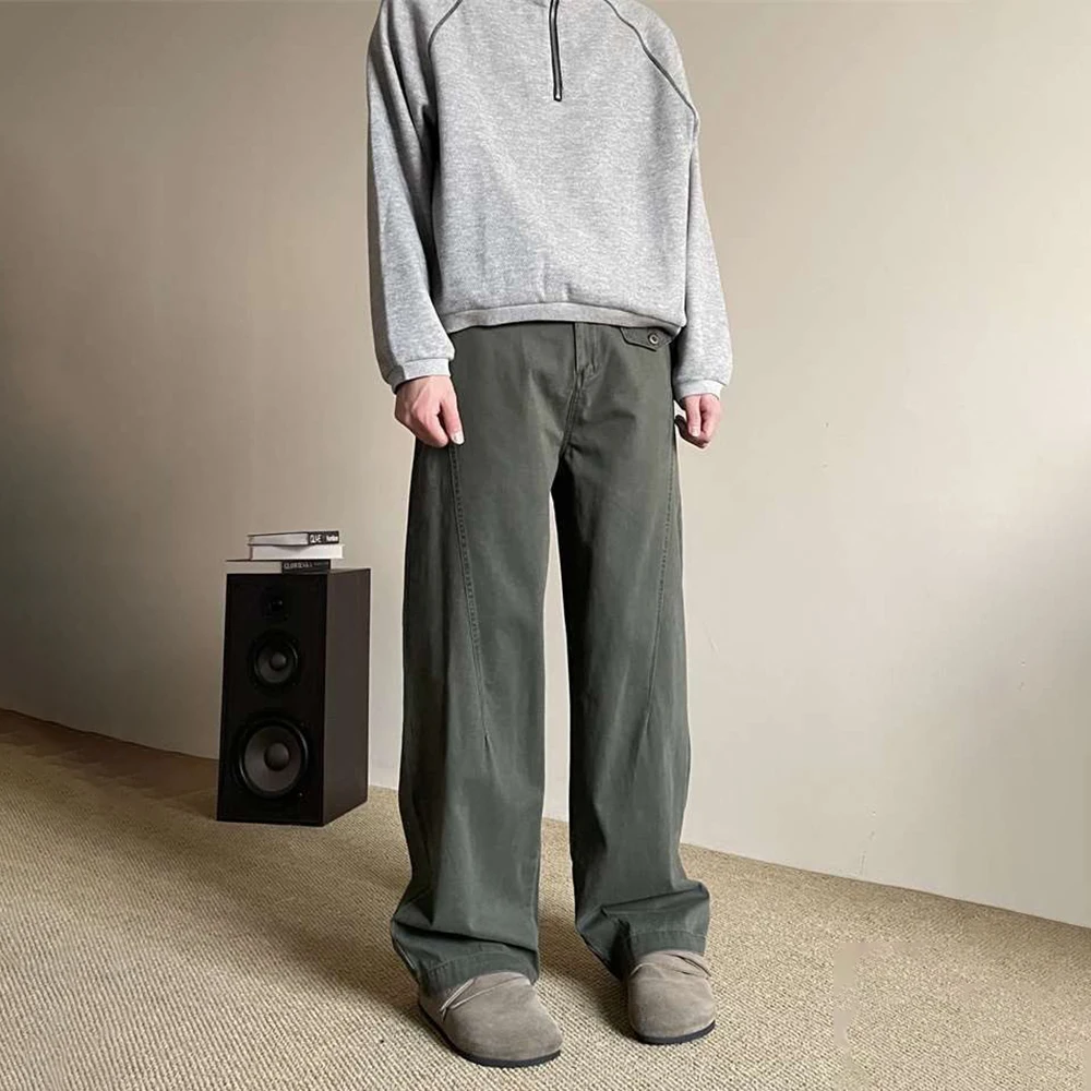 

Мужские однотонные комбинезоны Y2k, американская уличная мода, прямые брюки в стиле ретро, драпированные свободные красивые широкие брюки, лето 2023 г.