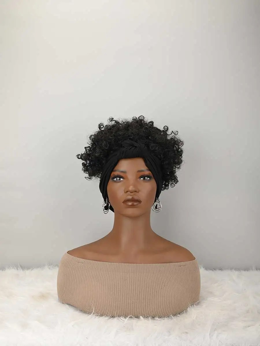 

Headband Wig Curly Headband Wig With Bangs For Women Synthetic Afro Curly Hair Wig With Headband Attached Wigs