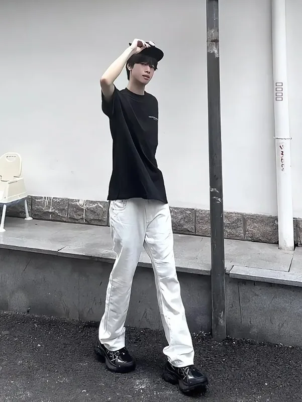 

Elastic Slimming White Jeans Men's Summer Thin Straight Leg Jeans Trendy American Vibe Youthful Straight Cut Trousers