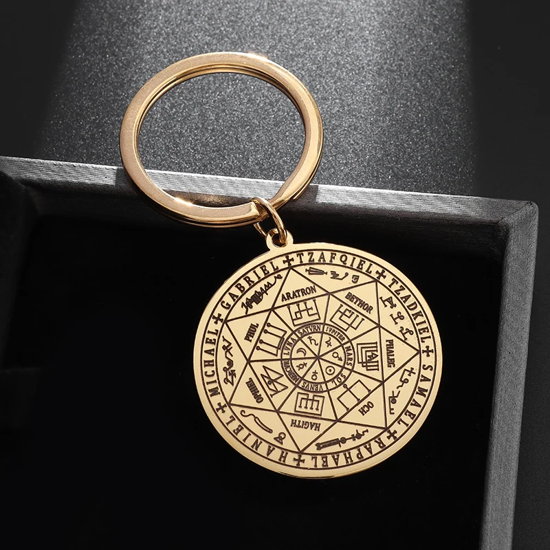 Classic Stainless Steel Seven Archangels Seal Solomon Kabbalah Amulet Pendant Key Ring Jewelry Fashion Protection Car Keychain