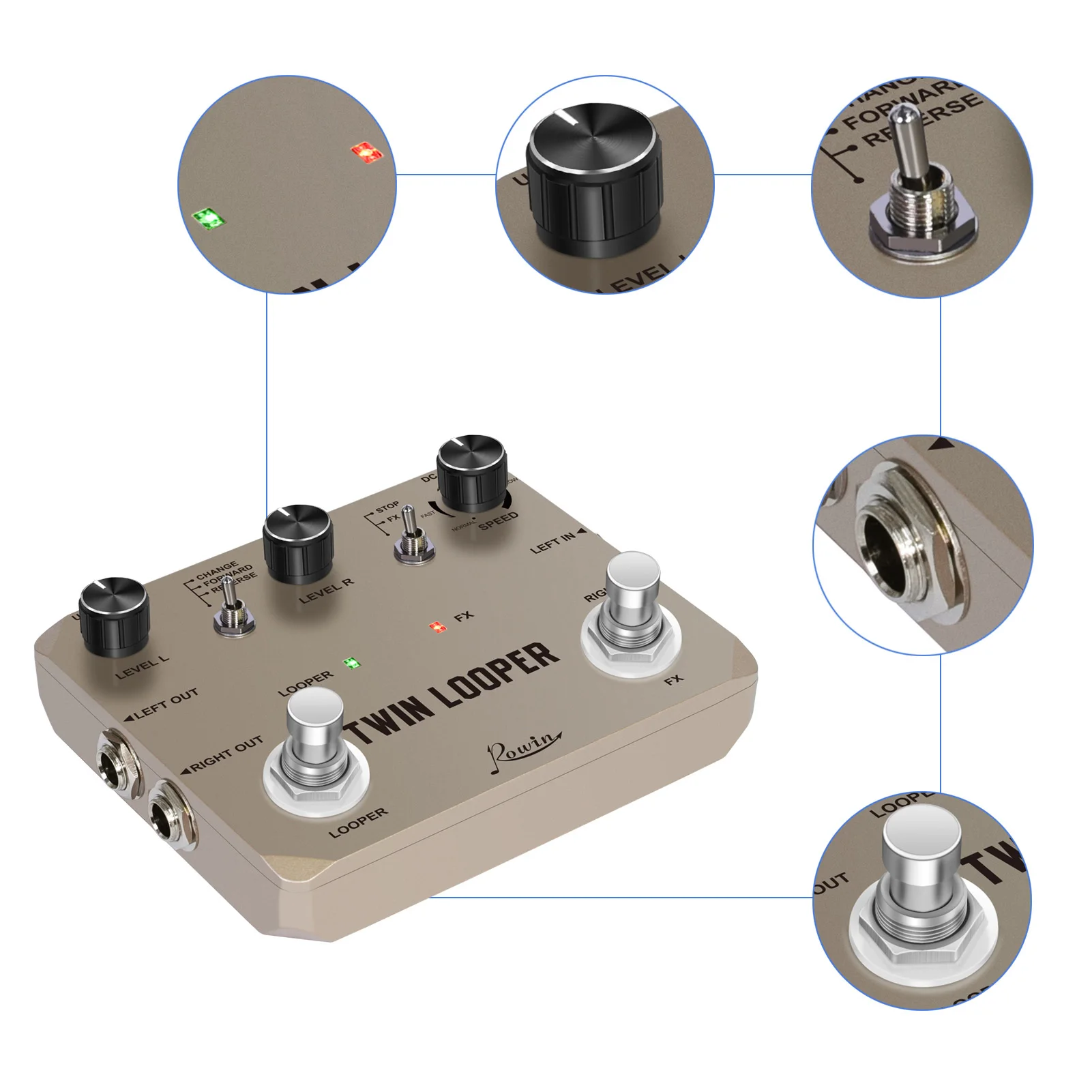 دواسة تأثيرات دواسة الجيتار من سبائك الزنك مع مفتاح قدمين 11 نوع تشغيل 24 بت عينات جيتار حلقة محطة دواسة