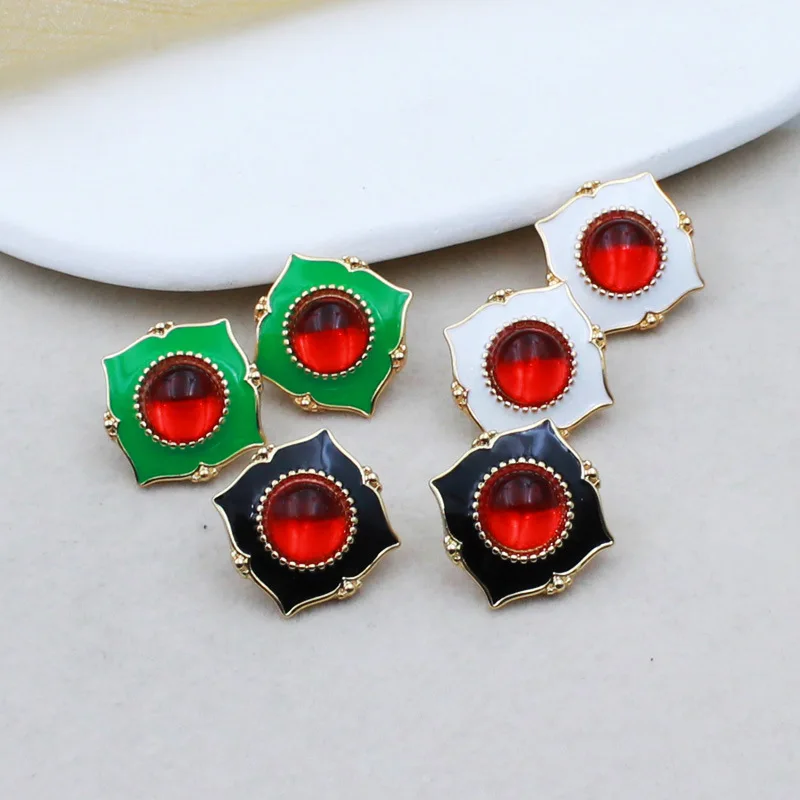 

AETEEY S925 Silver Needle Vintage Court Enamel Gem Earrings Retro Niche Design Elegant Ear Jewelry