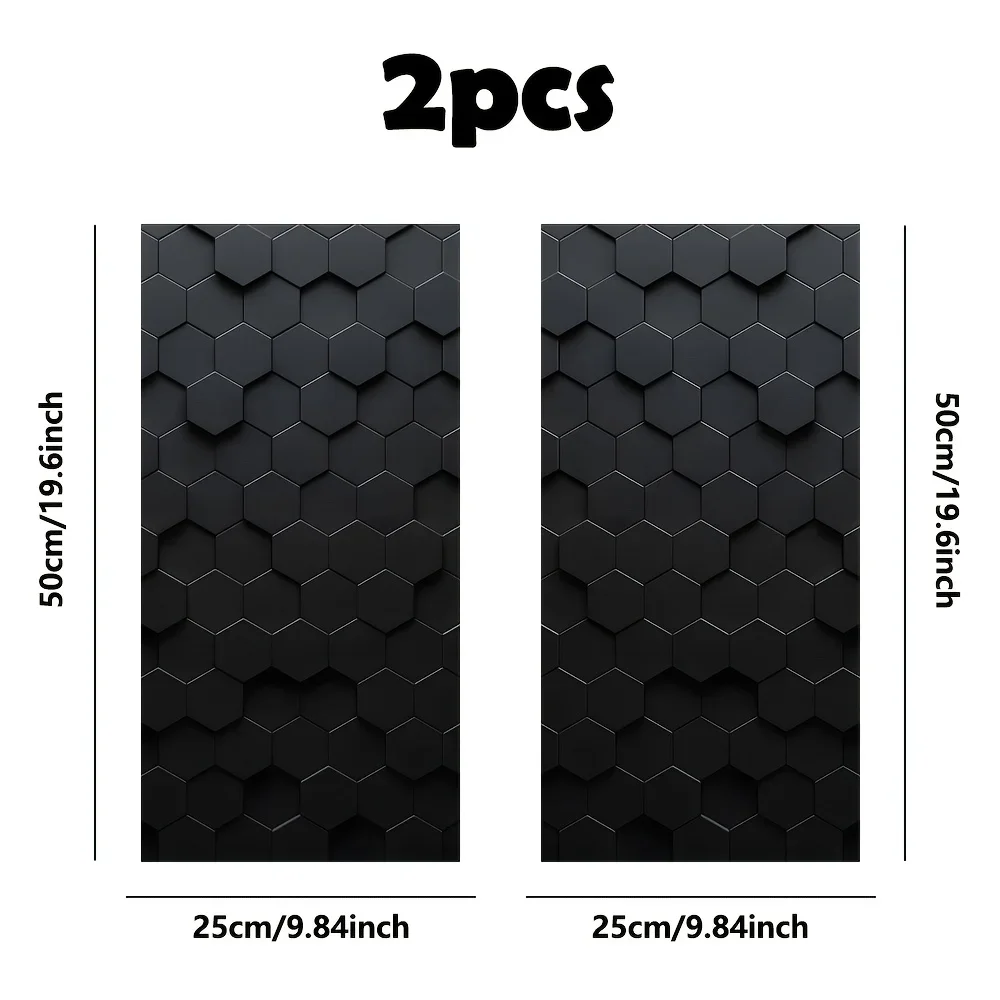 Pack of 2 Black Hexagonal Car Stickers - Durable Vinyl B-Pillar Exterior Protective Film, Disposable Self-Adhesive, Motorcycle