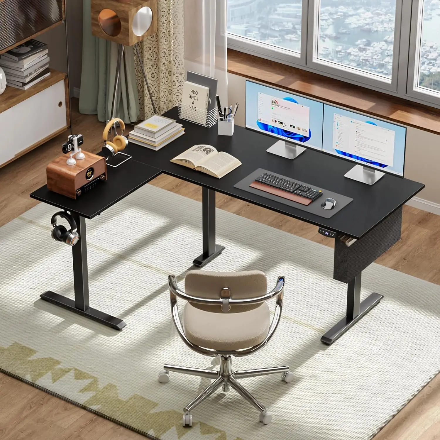 L Shaped Standing Desk Height Adjustable Electric Memory Preset 63
