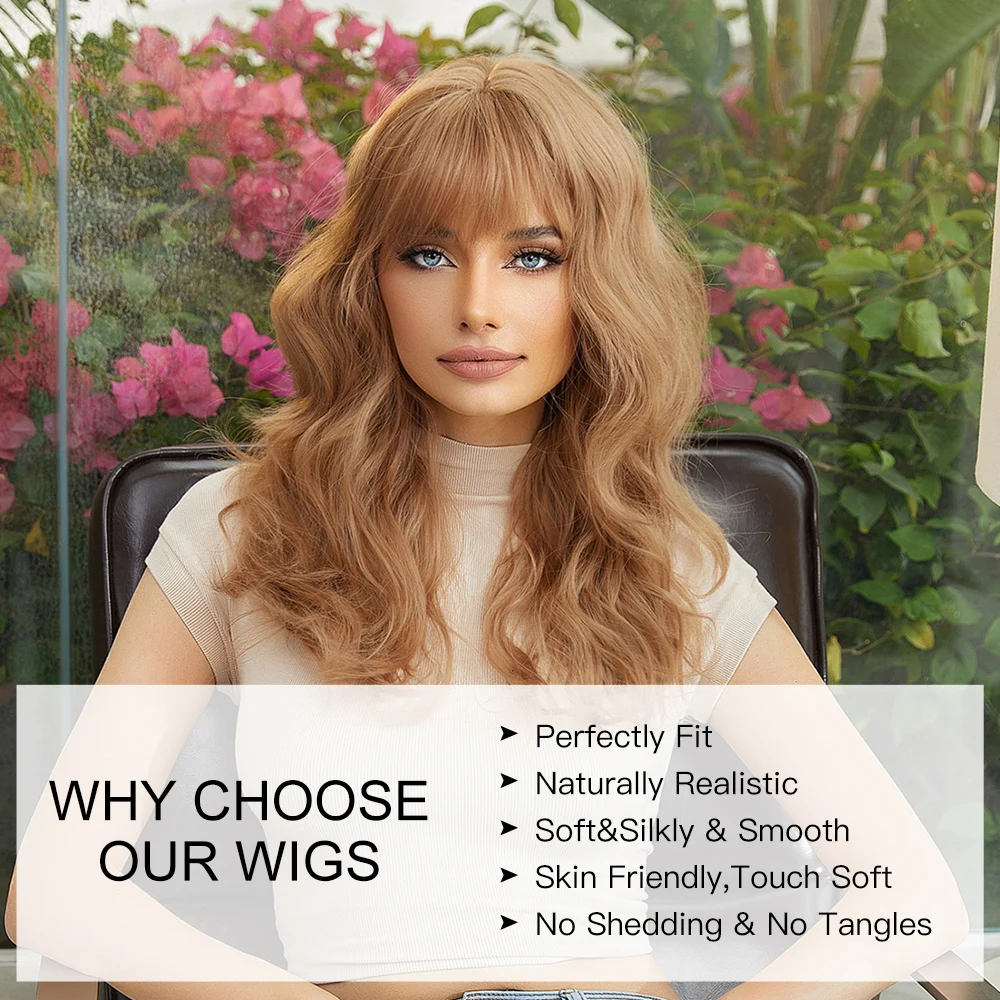 La Sylphide Light Brown Wig with Bangs for Woman Long Wavy Wigs High Quality Synthetic Wigs Party Cosplay Hair High Density