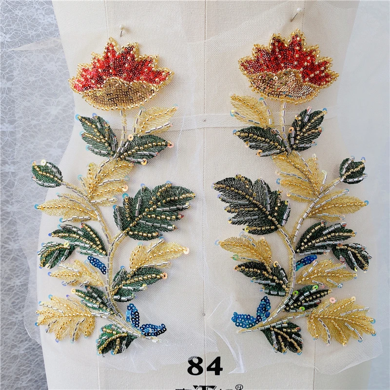 Colorful Bead Embroidery Phoenix Flower Applique. Cheongsam Decoration Lace Patch. Handmade DIY RS24616