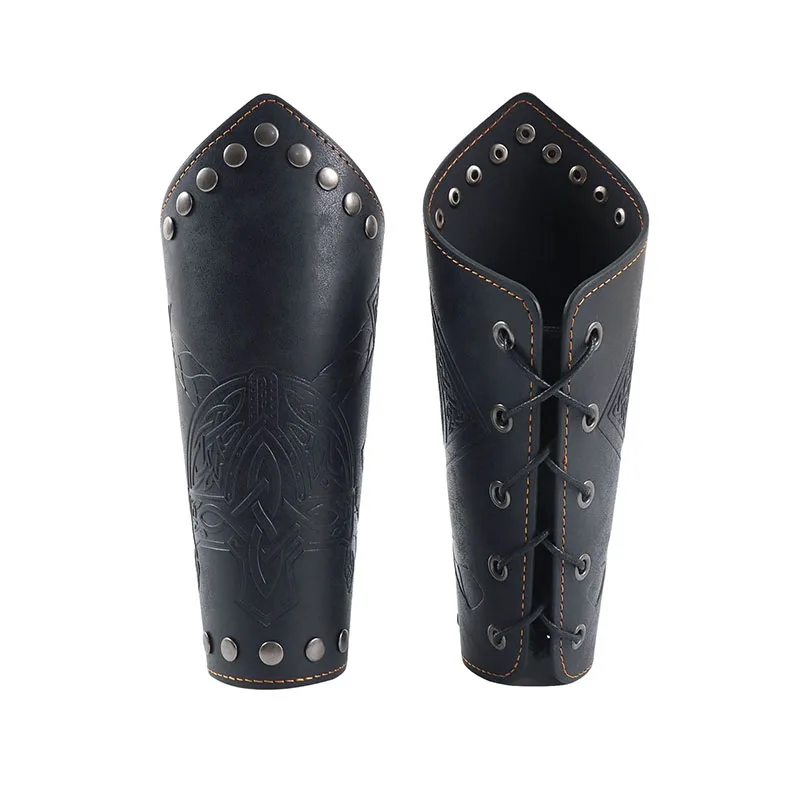 Medieval Steampunk Retro Multi layer PU Leather Riveted Gauntlet Halloween LARP Cosplay Hand Armor Costume Accessories Props view 3