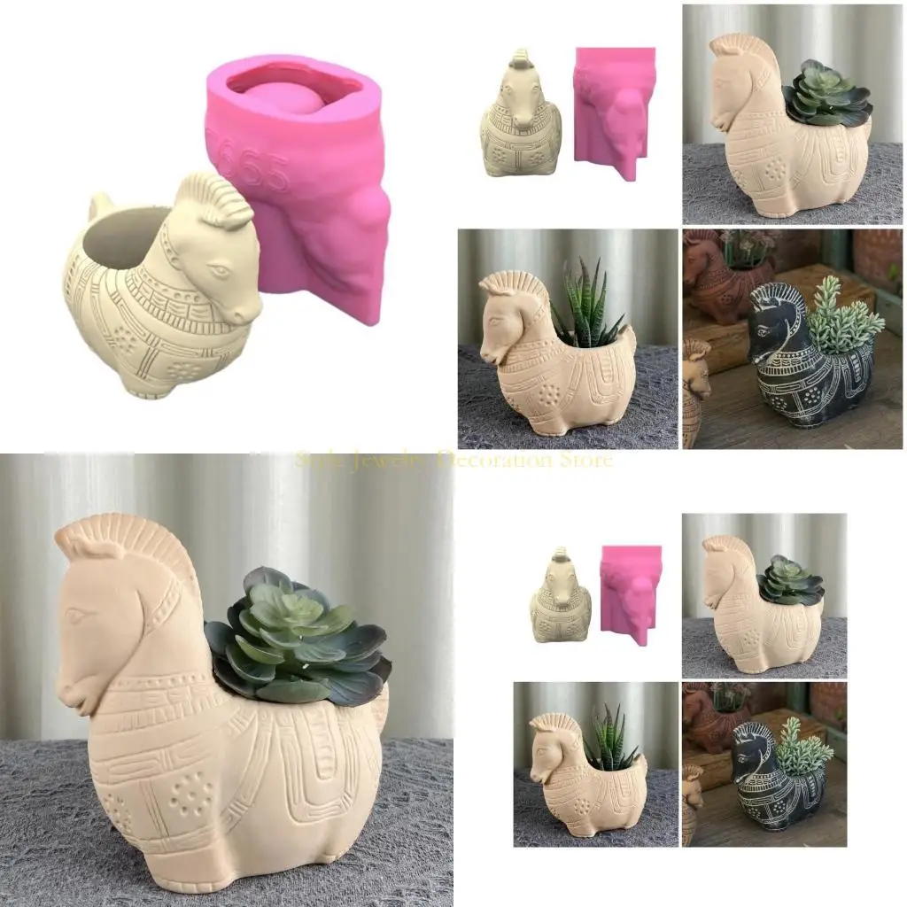 D46E كرتون سيليكون زهرة القالب القوالب خرسانة الحصان على شكل سيليكون مزهرية