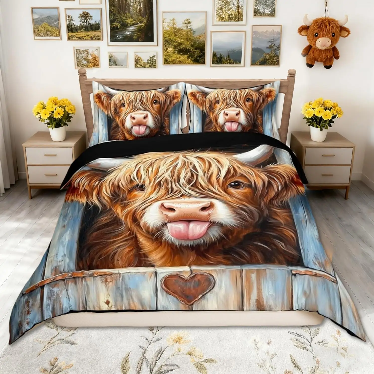 Highland Cow Duvet Cover Set King Size Farmhouse Animal Bedding Set With 2 Pillowcases Highland Cattle Cover
