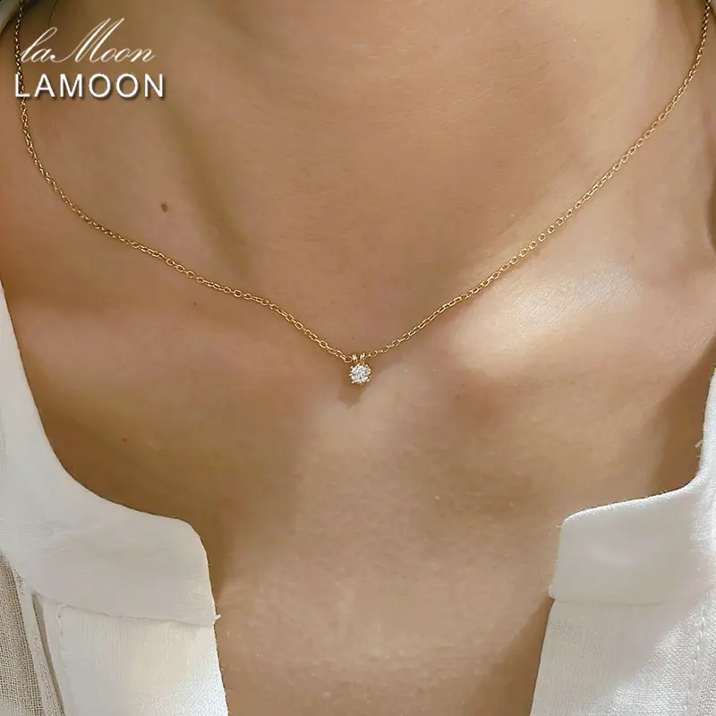 LAMOON 0.1ct Mini Moissanite Stone Crown Pendant Necklace For Women 925 Sterling Silver Fine Jewelry Twinkle Collarbone Chain