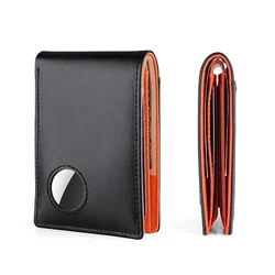 New Airtag Wallet Luxury Genuine Leather ID Credit Card Holder RFID Blocking Slim Anti-lost Business Men Folding Purse