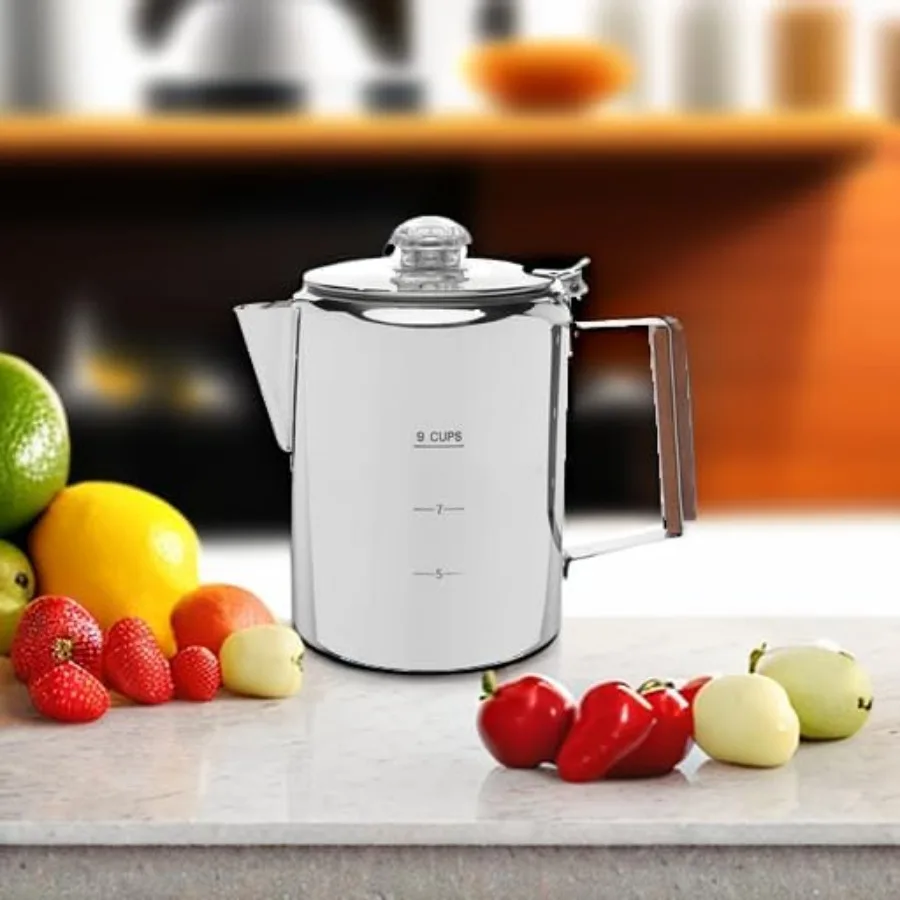 وعاء قهوة بوزمان Percolator للتخييم في الهواء الطلق والاستخدام المنزلي، هيكل متين من الفولاذ المقاوم للصدأ بدون ألومنيوم أو بلاستيك