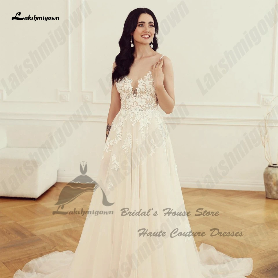 Lakshmigown-vestidos de novia sexys para mujer, traje de boda con escote en V, apliques de encaje, Espalda descubierta, estilo bohemio, 2024