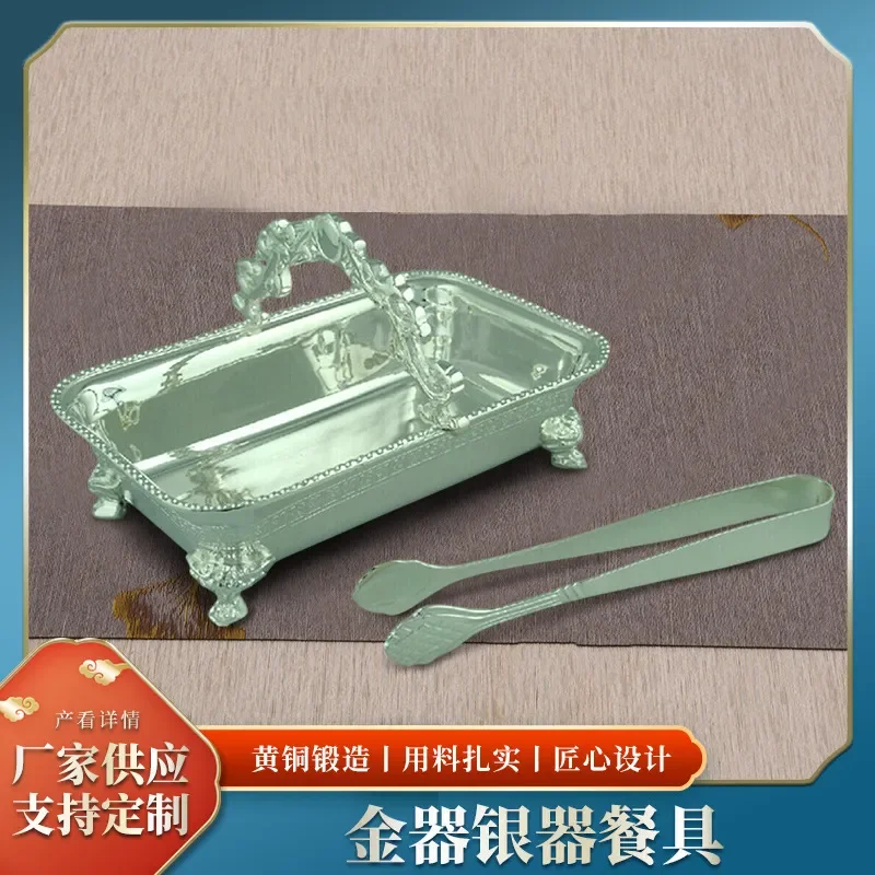 1104A Small Towel Basket Clip Gold Silver Hotel Tableware Chinese Style Copper Holder for Bathroom Kitchen Storage Rack Decor
