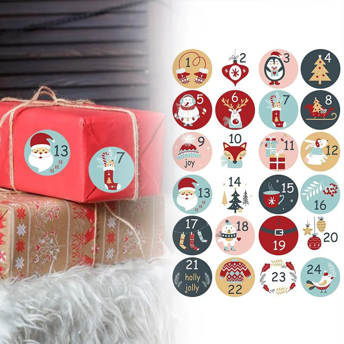 Christmas Advent Calendar Number Stickers, 24 Days of Christmas Advent Countdown Calendar Number Stickers Bag Label Seals