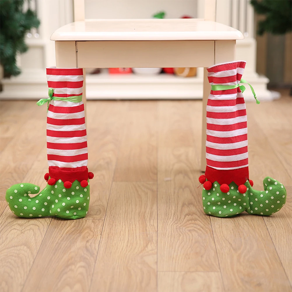 

3 Pcs Table Leg Cover Feet Shoes Legs Chair Covers for Party Decor Stripe Christmas