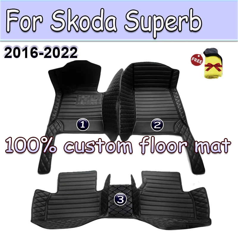 

Car Mats For Skoda Superb B8 3V 2016~2022 2021 2020 Carpets Rugs Leather Floor Mat Interior Parts Waterproof Pad Car Accessories