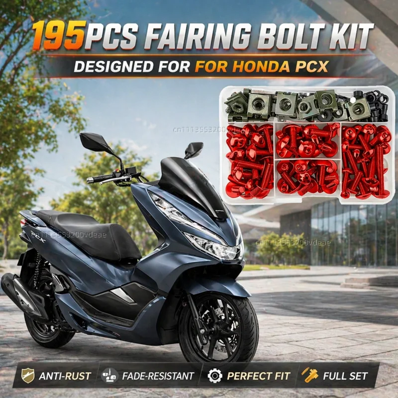 

195Pcs Motorcycle Accessories Aluminum Fairing Bolt Screws Kit Nut Clips For HONDA PCX125 PCX150 PCX 125 150 pcx 125 150 CNC