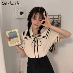 Short Sleeve T-shirts Women Sailor Collars Sweet Preppy Cute Fashion Korean Tops Summer Girls Футболка Женский All-match Chic