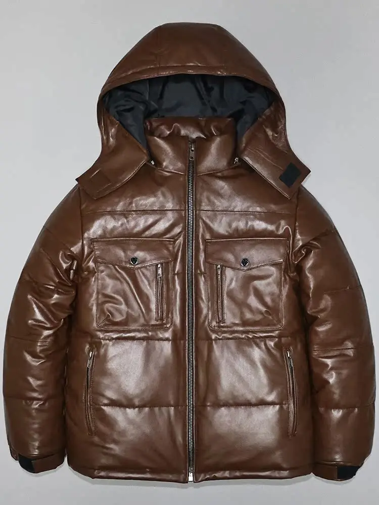 

Мужская утепленная куртка из овчины приталенного кроя, зимняя теплая верхняя одежда со съемным капюшоном, повседневное модное городское стильное пальто