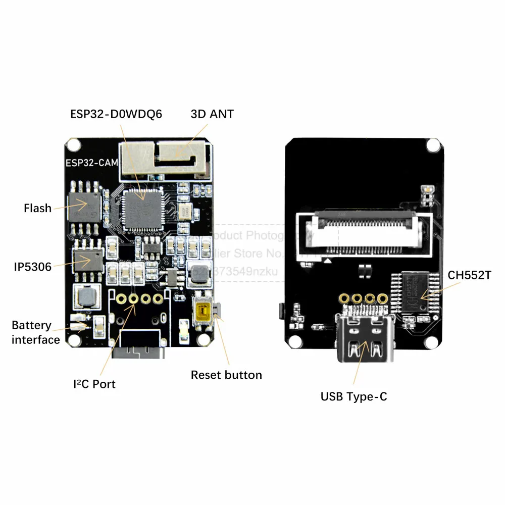Placa de desenvolvimento ESP32-CAM com interface de bateria BT Módulo de câmera WiFi para OV2640 2MP TYPE-C IP5306 2,4 GHz DVP 24PIN