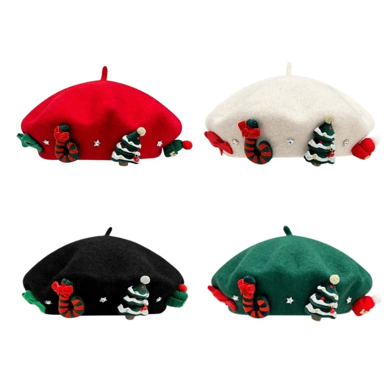 Christmas Hat for Women and Girl, 3D Holiday Theme, Stocking, Tree, Mittens Decors, Painters Cap for Winter Holiday