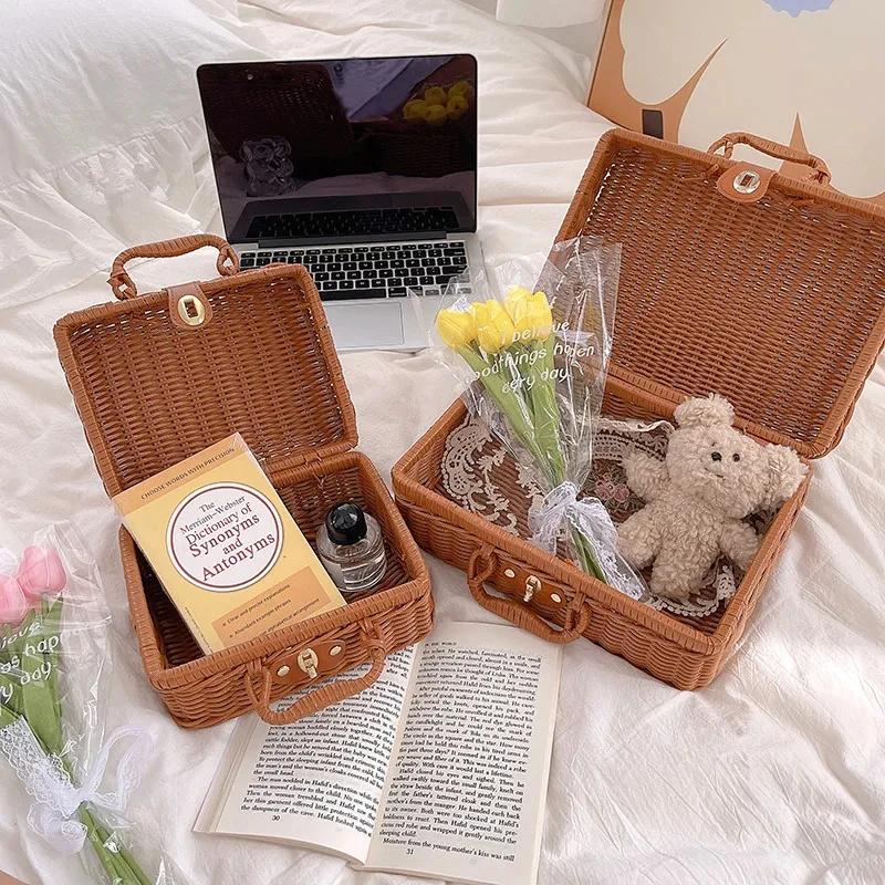 

Cutelife Rattan Woven Flower Storage Basket With Lid Bath Kitchen Decorative Baskets Cosmetics Wedding Fruit Picnic Bread Basket