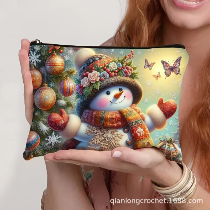 New Best-selling Direct-sale Diy Custom-made Makeup Bags, Popular Travel Bags, Snowman Printed Christmas Gifts Makeup Pouch