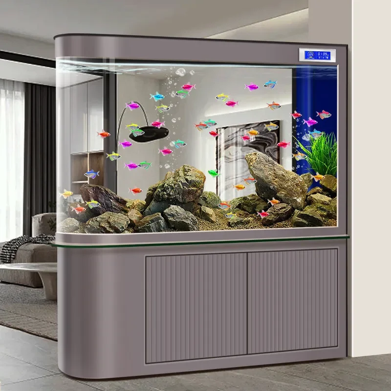 Ultra Clear Acrylic Fish Tank Room Divider Bullet Screen Custom White Base Eco Friendly Goldfish Bowl Modern Living Room