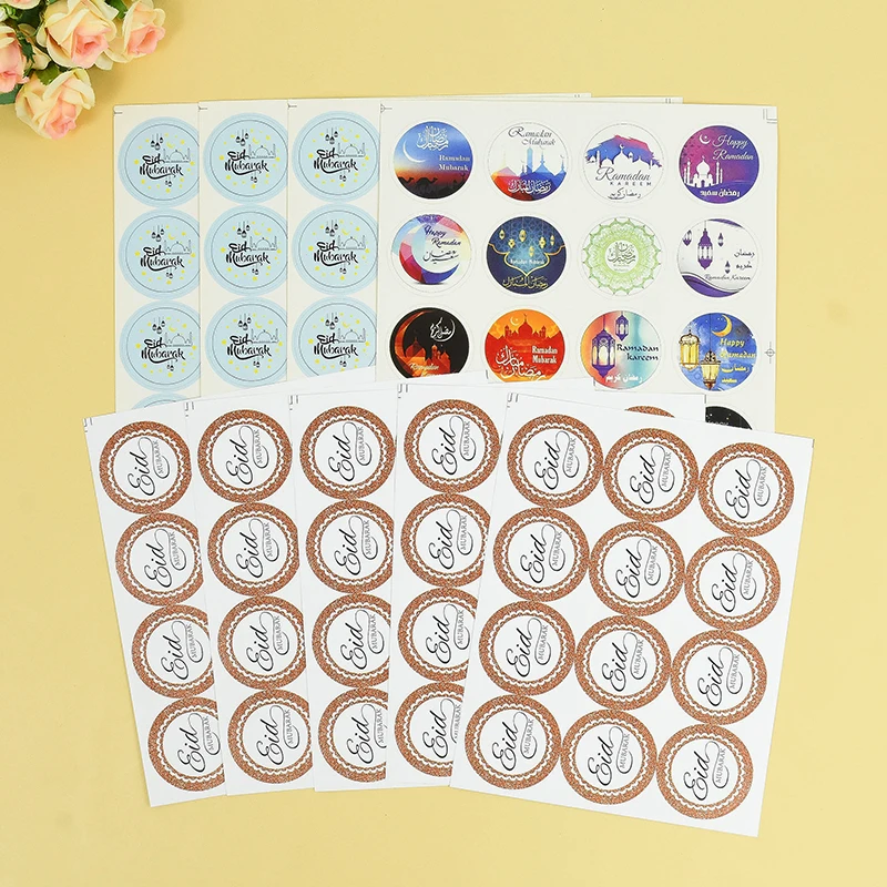 60pcs/1set EID Mubarak Decorations Paper Stickers Ramadan Gifts Lable Seal Stickers Eid Islamic Muslim  Party Gifts Diy Ornament