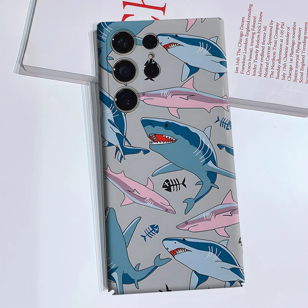 Sharks Fish Bones Grey Luxury Fashion Full Lens Protective Case for Samsung Galaxy S26 S25 S24 A56 A36 Plus Ultra