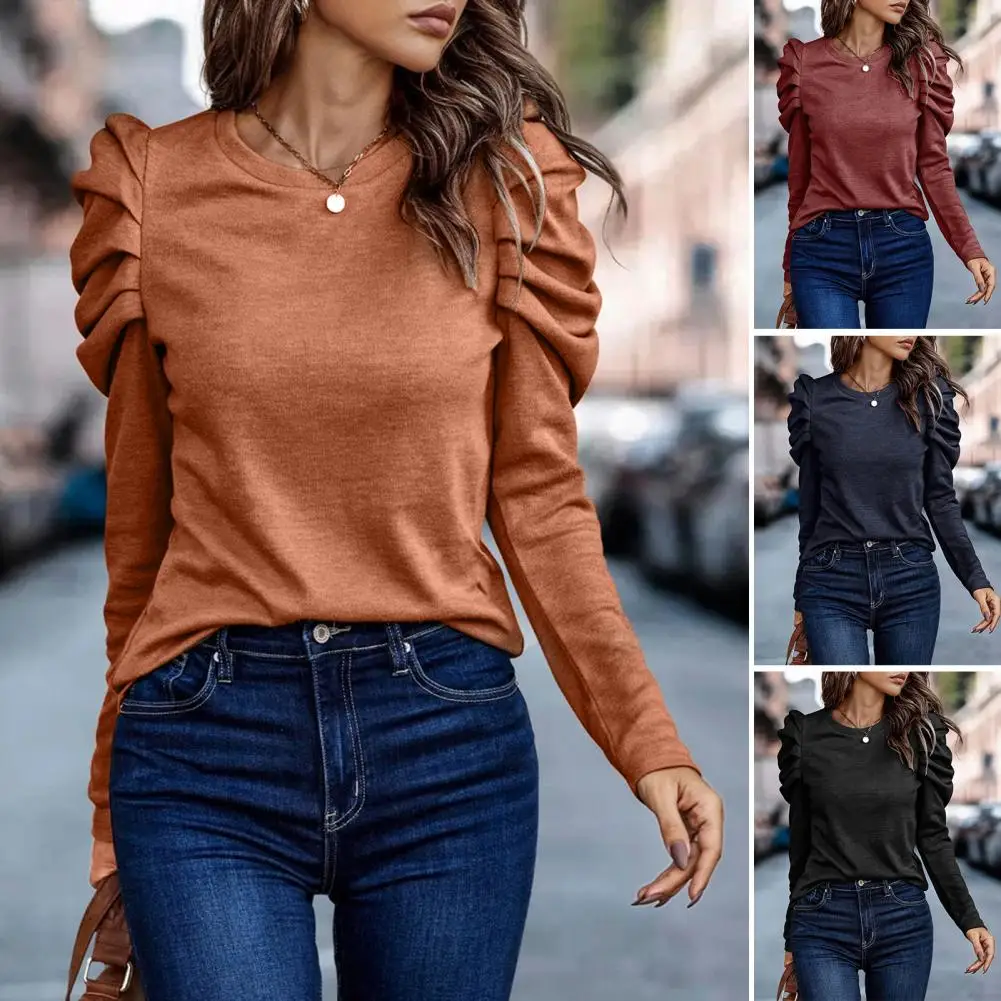 Trendy Women Pullover Top Ribbed Texture Sweatshirt Stylish Women\'s Autumn Office Commuter Clothes Loose Long Sleeve Tops