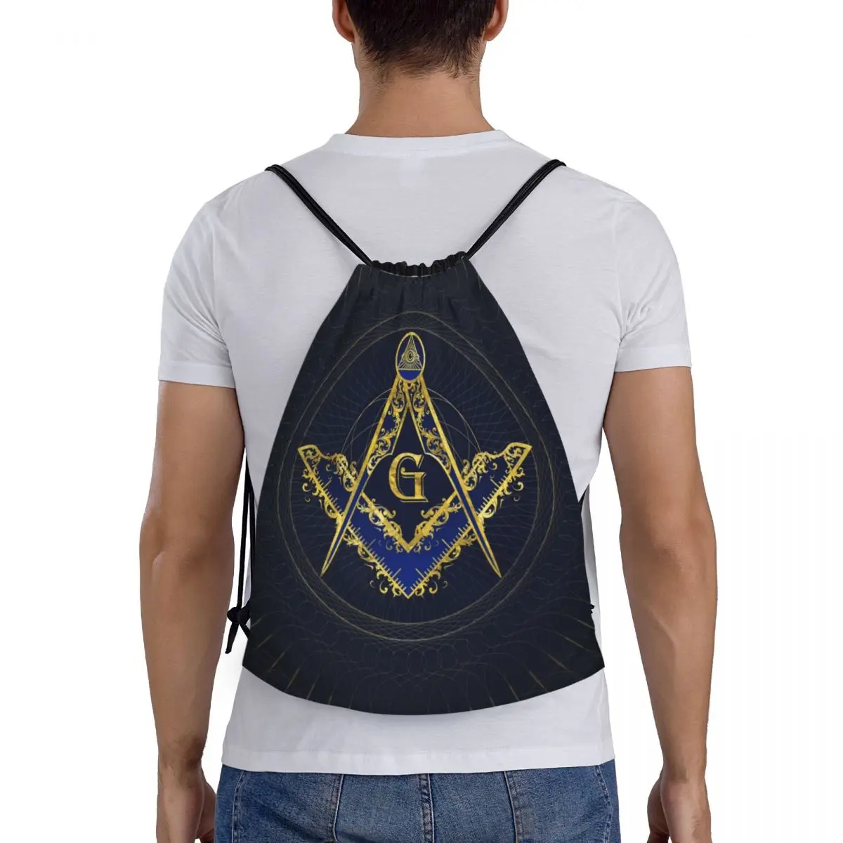 Freemason tas punggung tali selempang simbol mata jahat Pria Wanita ringan Masonic Mason Gym olahraga ransel untuk belanja