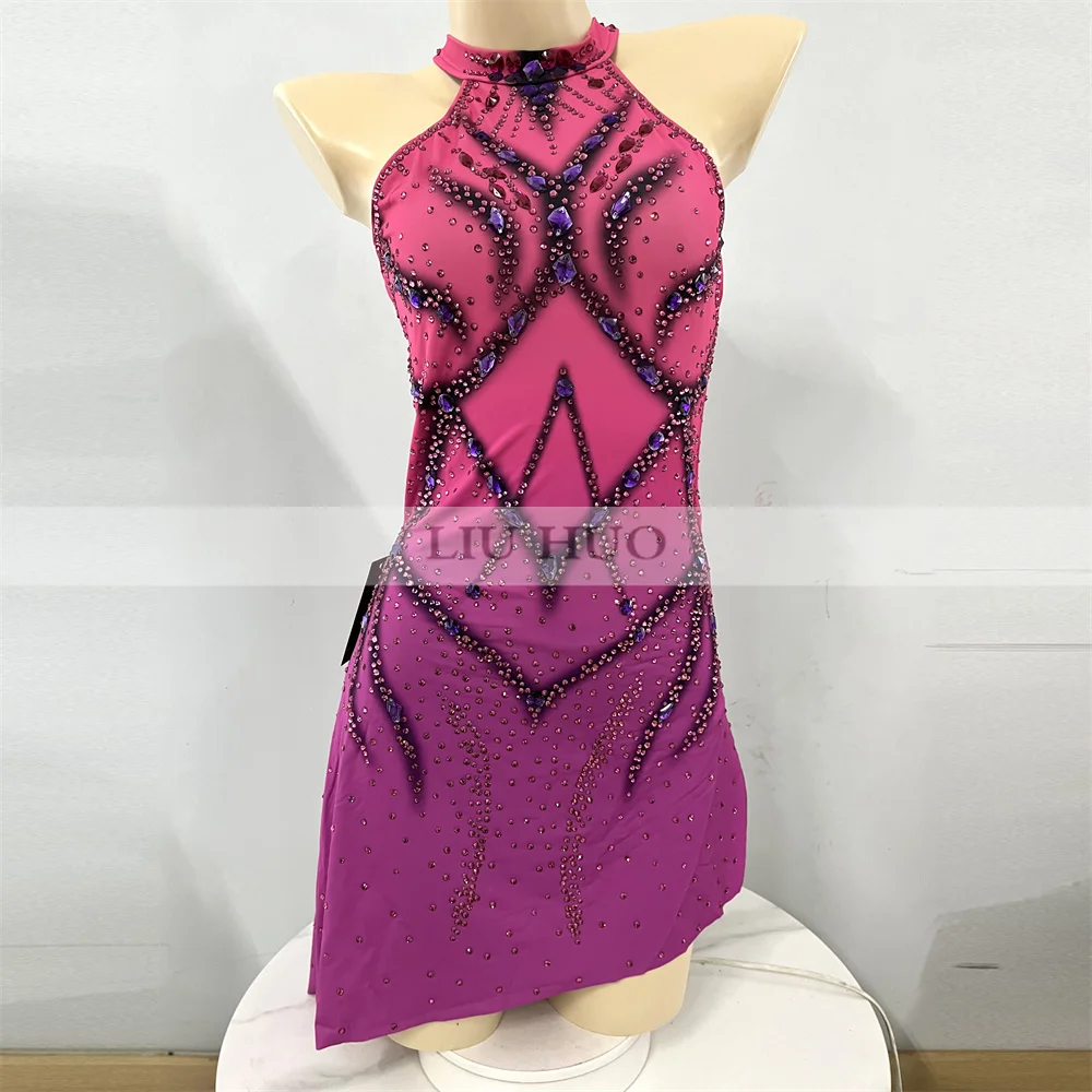 LIUHUO Ice Dance Figure Skating Dress Women Adult Teen Girl Customize Costume Performance Competition Red Purple Roller Dance