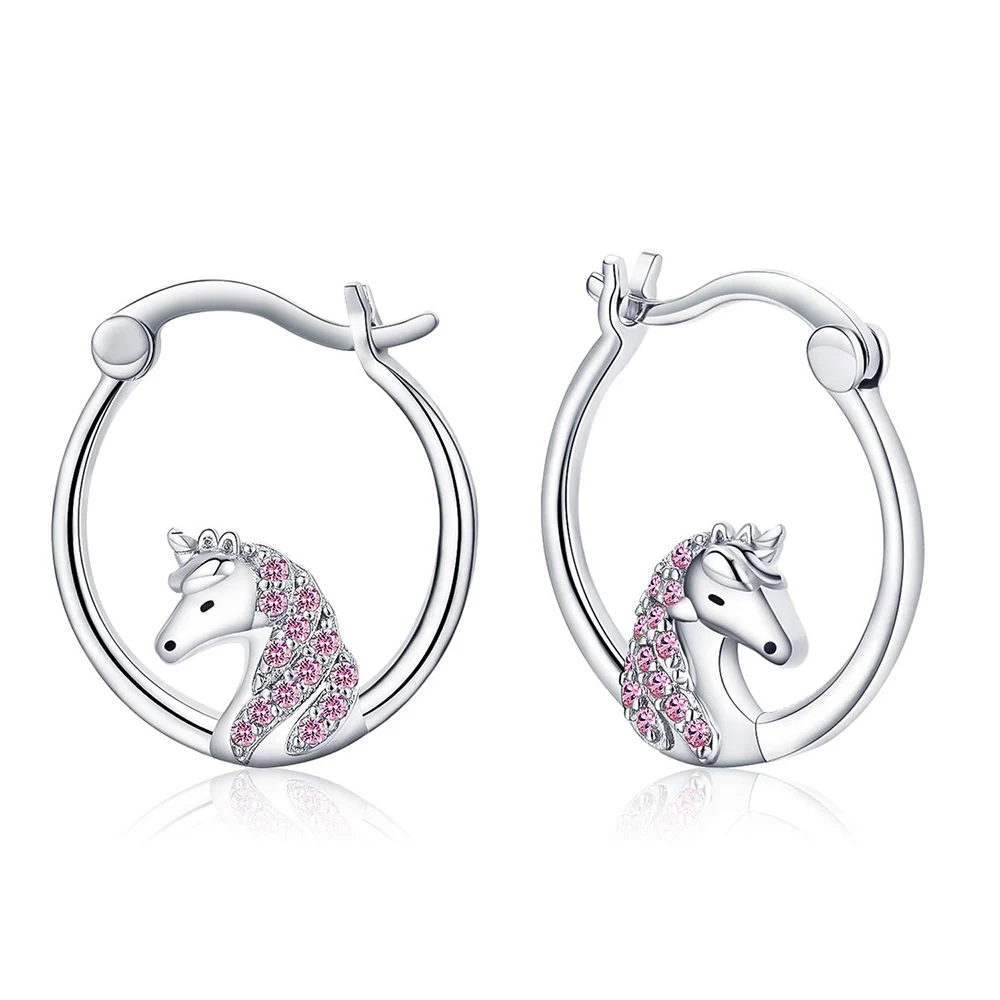 Harong Unicorn Hoop Earrings Classic Jewelry Party Small Zircon Exquisite Cute Animal Silver Plated Earring Woman Gift