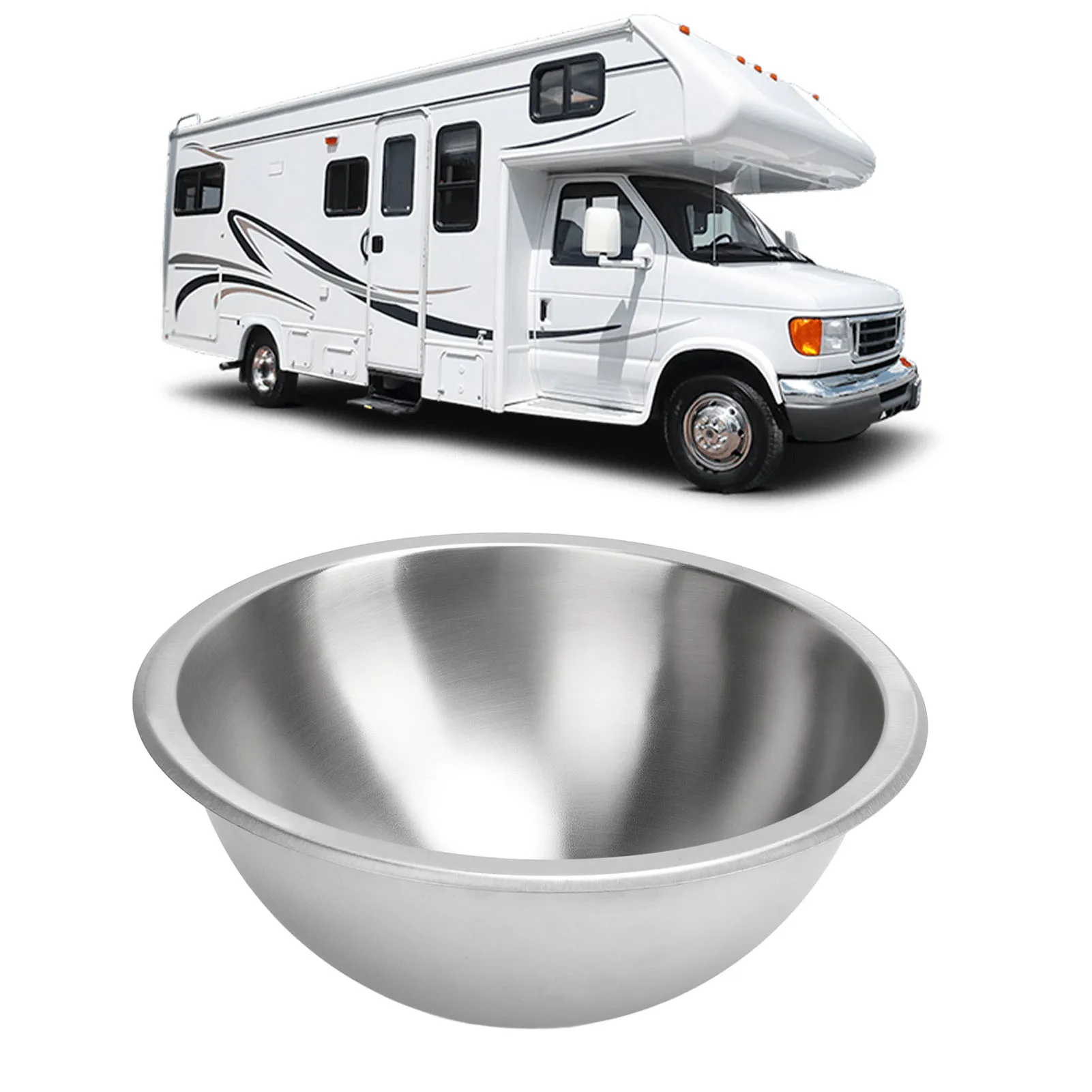 12 inch camper ronde spoelbak 304 roestvrij staal keuken bad wastafel handwastafel met 40 mm riooluitlaat voor boot caravan RV