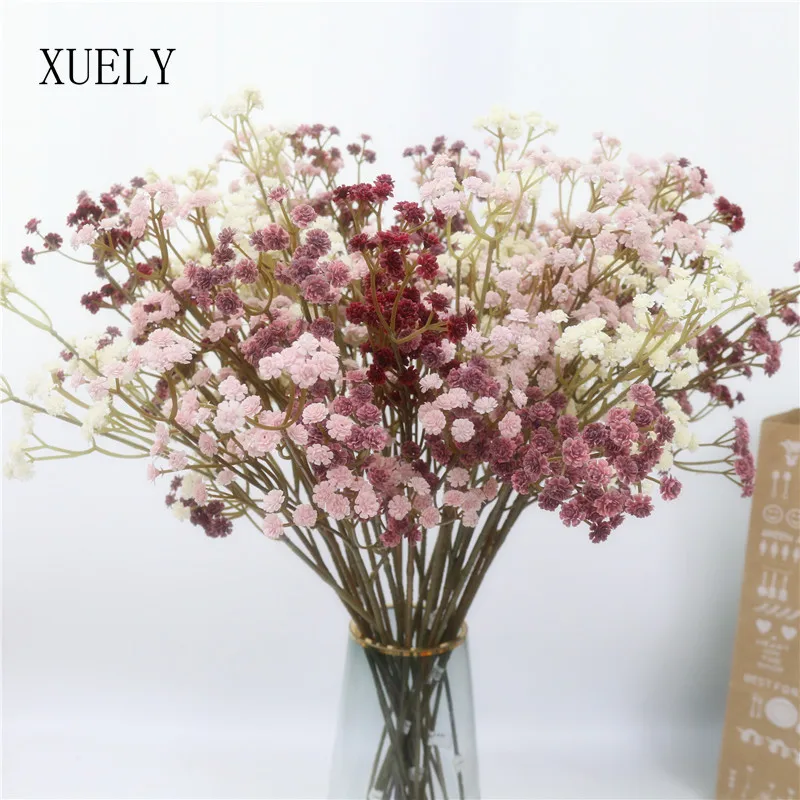 62CM/pc 81 Flores Pequeñas de Alta Calidad, Color Otoñal, Tacto Suave, Gypsophila de Goma, Flor Seca, 6 Colores, Ramo de PVC, Decoración para Hogar y Jardín