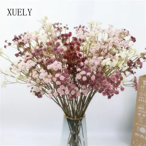 62CM/pc 81 High Quality Small Flowers Autumn Color Feel Soft Rubber Gypsophila Dry Flower 6 Color PVC Bouquet Home Garden Decor