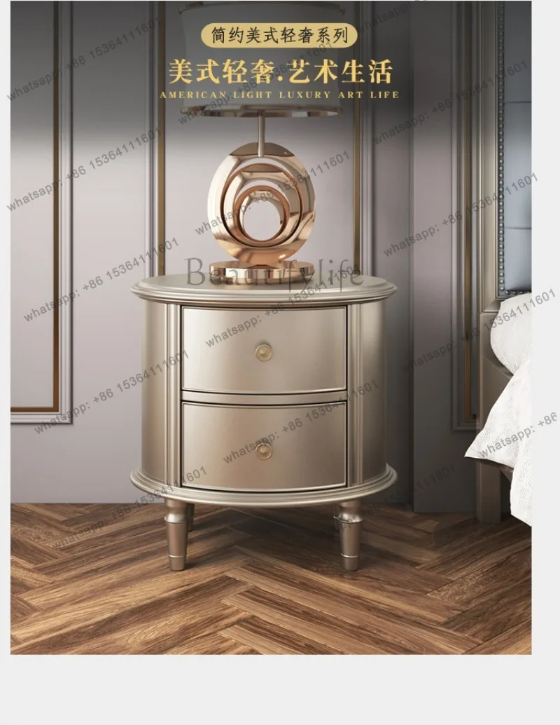 YJ American Light Luxury Bedside Table, Champagne Gold, All Solid Wood Bedroom, Bedside Locker, Second Chest Cabinetcc