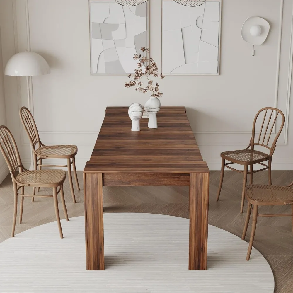 طاولة طعام مستطيلة ريفية حديثة قابلة للتوسيع تتسع لـ 1-10، خشب، مناسبة للمطبخ ومساحات المعيشة #4