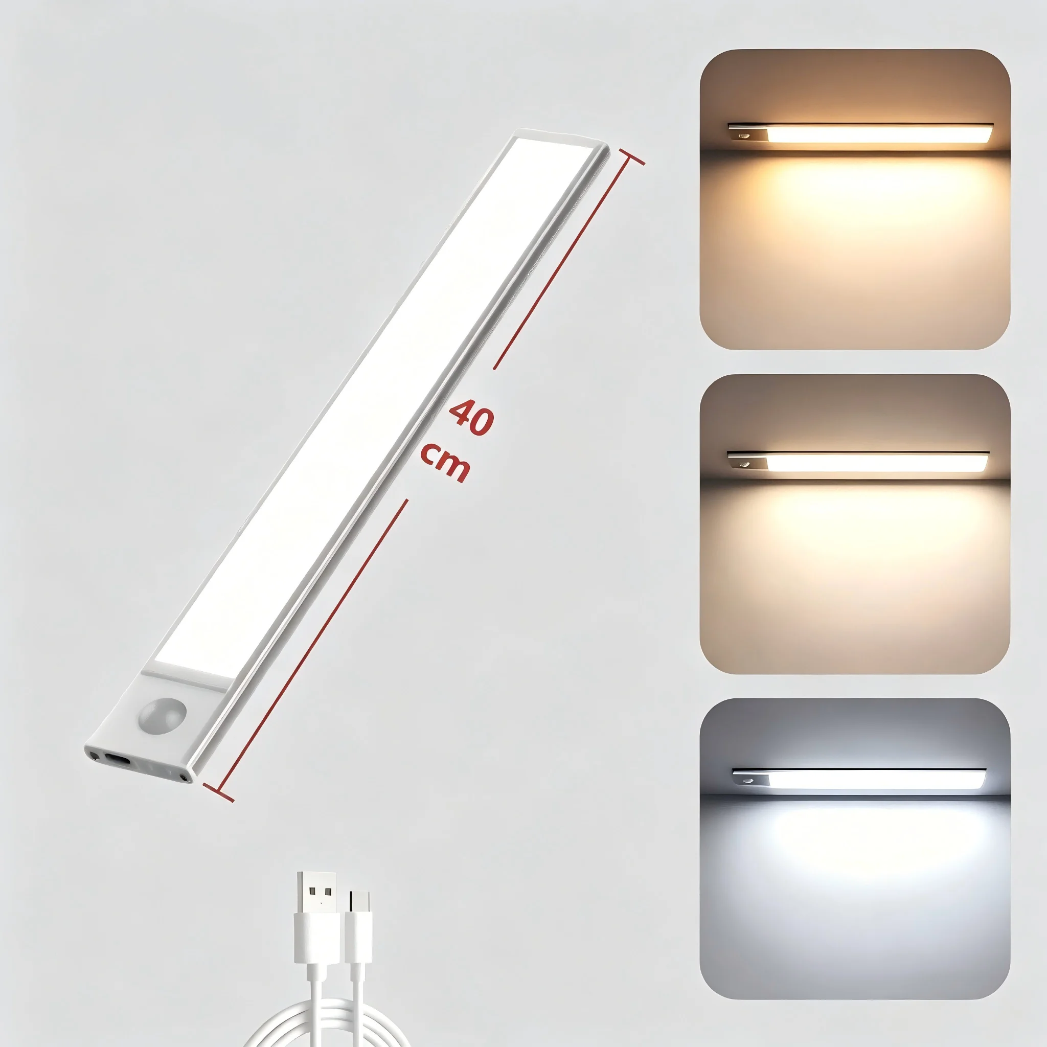 

40cm Rechargeable LED Strip Light, Motion Sensor Magnetic Lamp for Kitchen, Stairs, Wardrobe