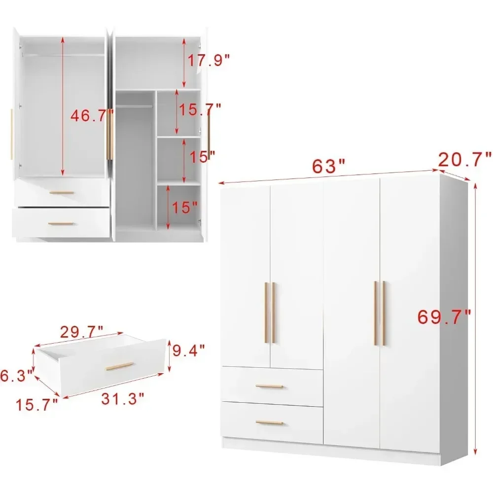 wardrobe modern style Made of thick MDF board Sturdy chassis White 20.7