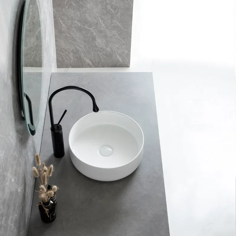 Round Bathroom Counter Basin Sink Counter White Ceramic Bathroom Vanity Sink Bathroom Bathroom Decoration