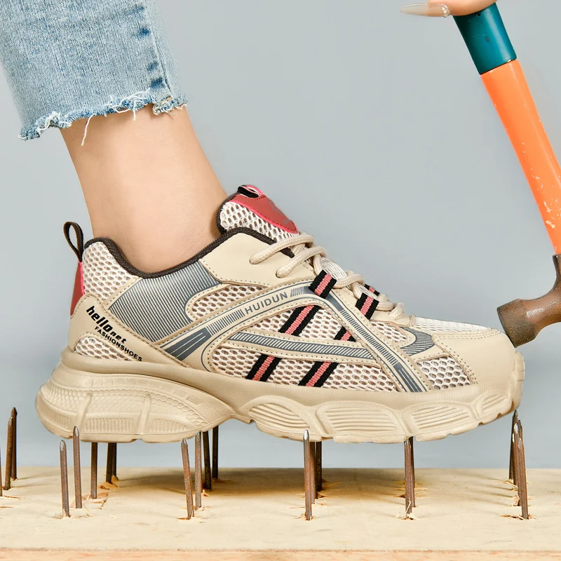 Women tennis work safety Shoes Comfor security shoes woman steel toe Sneakers Lightweigh Breathable Non-Slip summer work boots