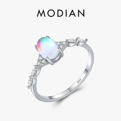 MODIAN 925 Стерлинговое Серебро минималистский Овальный Лунный камень кольцо тонкое Женское Обручальное женское кольцо Обручальное Серебро 925 пробы ювелирные изделия в подарок